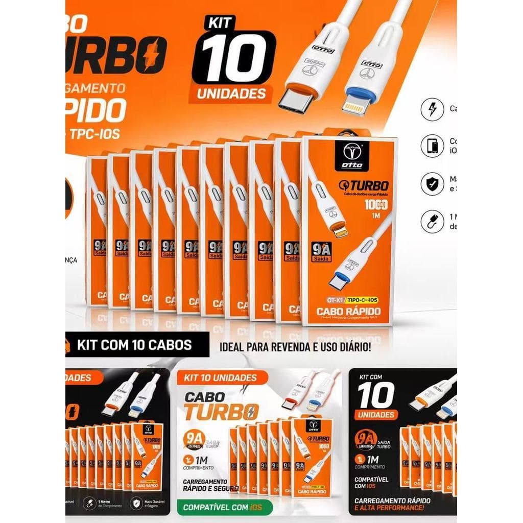 kit10/30/50 Cabo de carregador Rápidos Otto OT-X1-TPC-TPC / TPC-iOS | 1m | 9A
