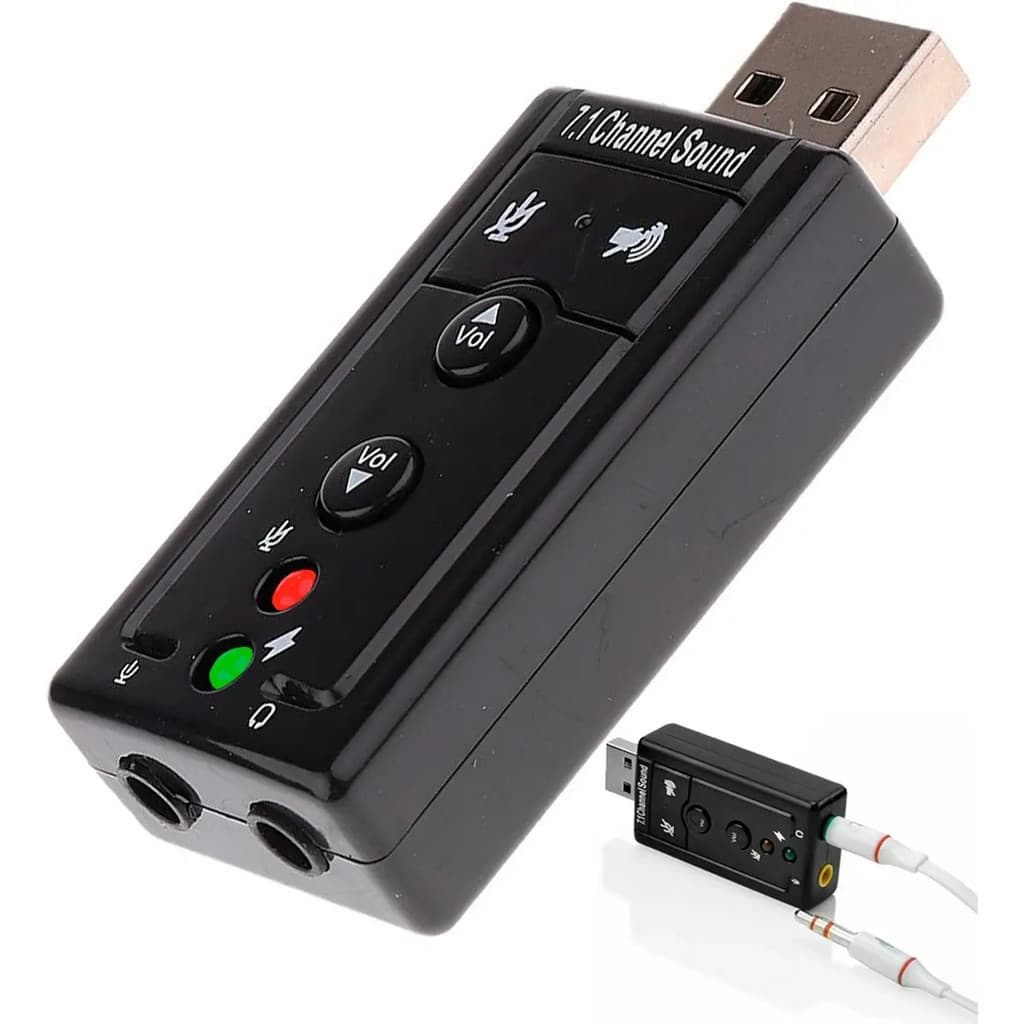 Placa De Som Usb 7.1 Adaptador Audio P2 P3 Pc Notebook Preto