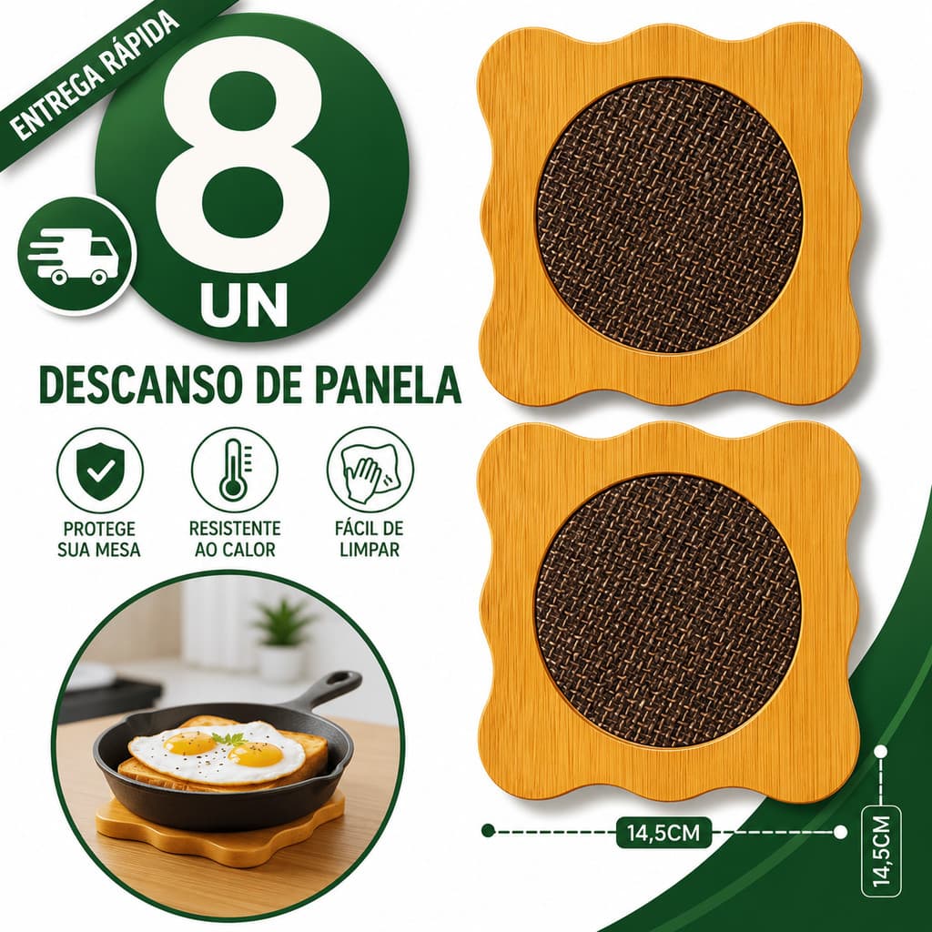 Combo Descanso Panelas Bambu Apoio Panela Assadeiras Quente 14,5Cm Utensílios de Cozinha Protege sua Mesa