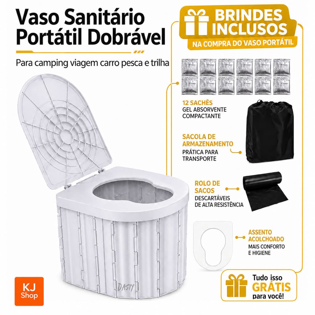 Vaso Sanitário Portátil Dobrável Banheiro Móvel para Camping Viagem Carro Pesca Trilha Motorhome Preto