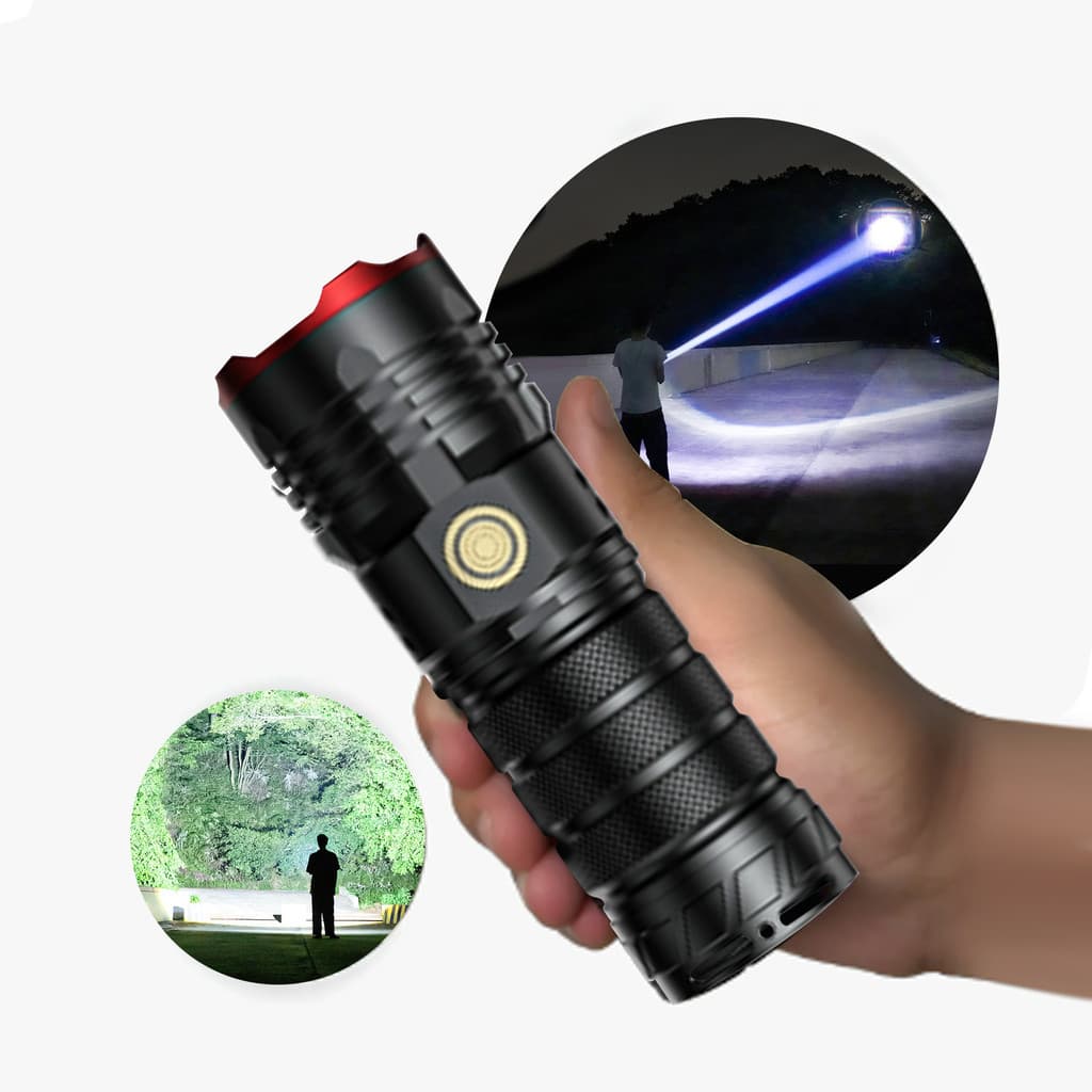 Lanterna Tática Recarregável 300K Lumens Zoom 5 Modos Bateria E Estojo De Longo Alcance 38650 S9