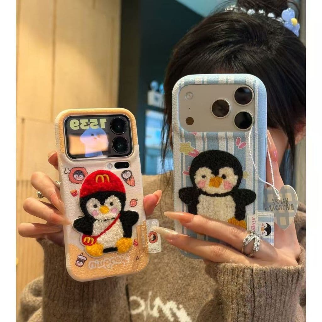 Pinguim bordado com etiqueta adequada para capa de celular 17PROMAX iPhone17PRO/17/16Pro VUWU