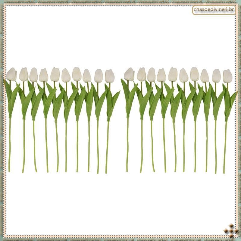 [Ykr] 20 Unidades De Flores De Tulipas Artificiais Brancas De 13.8 Polegadas Para Decoração De Festa , Casa De Casamento