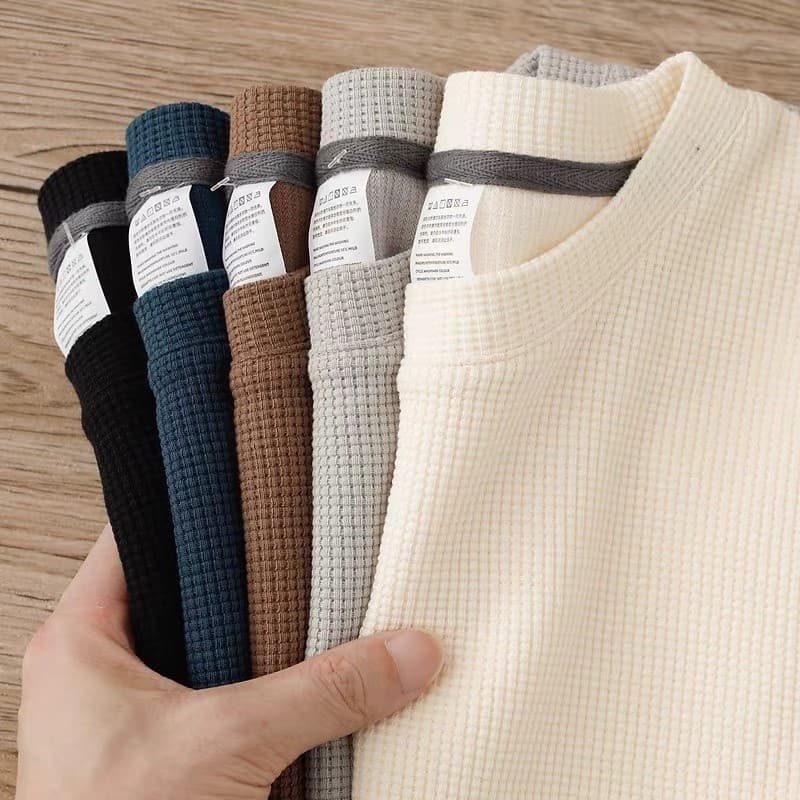 PROMOÇÃO DIA DOS PAIS Waffle Crew Básico Flat Neck T-shirt Solto Moda Tamanho Grande TSHIRT Estilo Coreano OUTLETPOWER