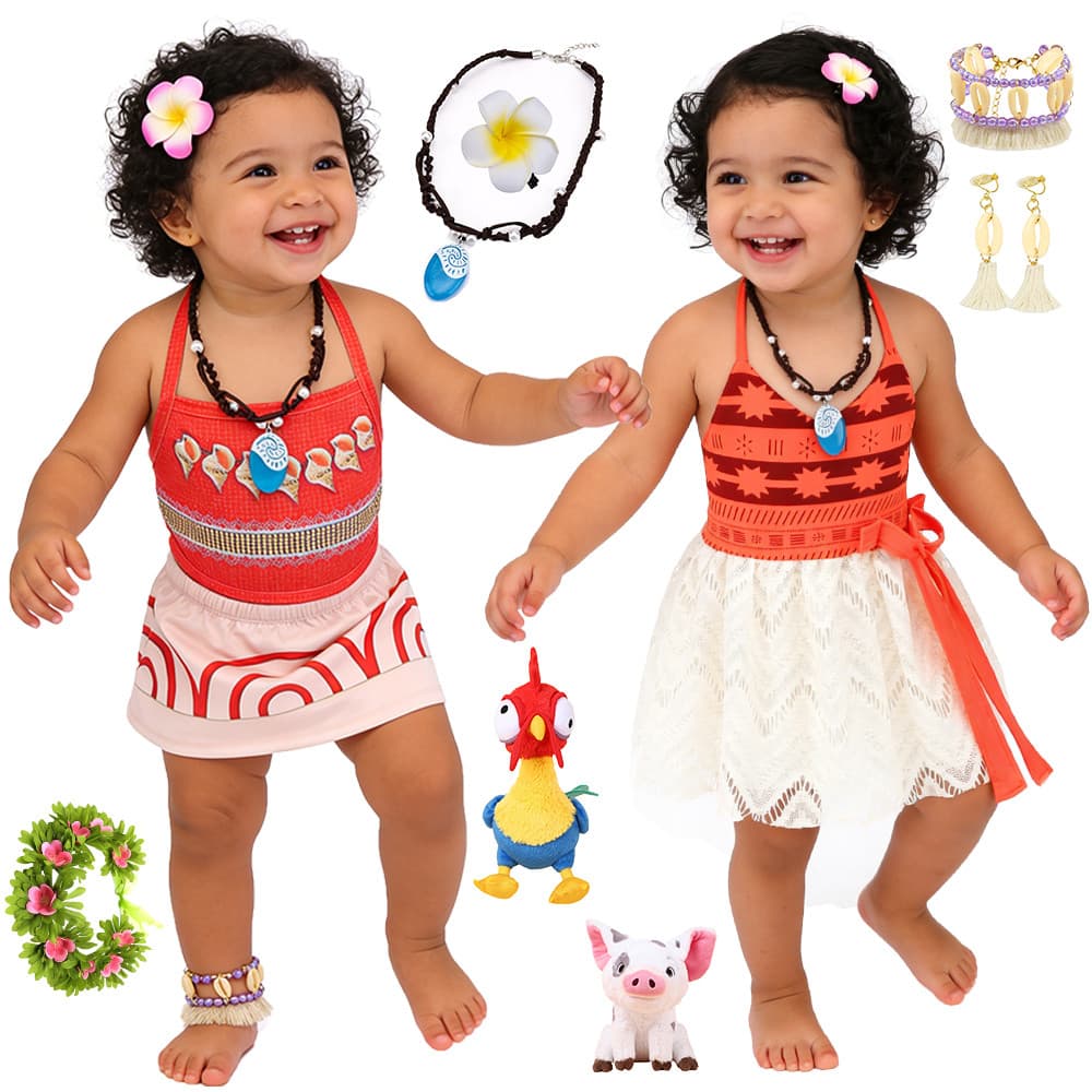 Criança Bebê Meninas Princesa Moana Vestir-Se Concha Vermelha Impressão Conjunto De Roupas Crianças Traje Tropical Para