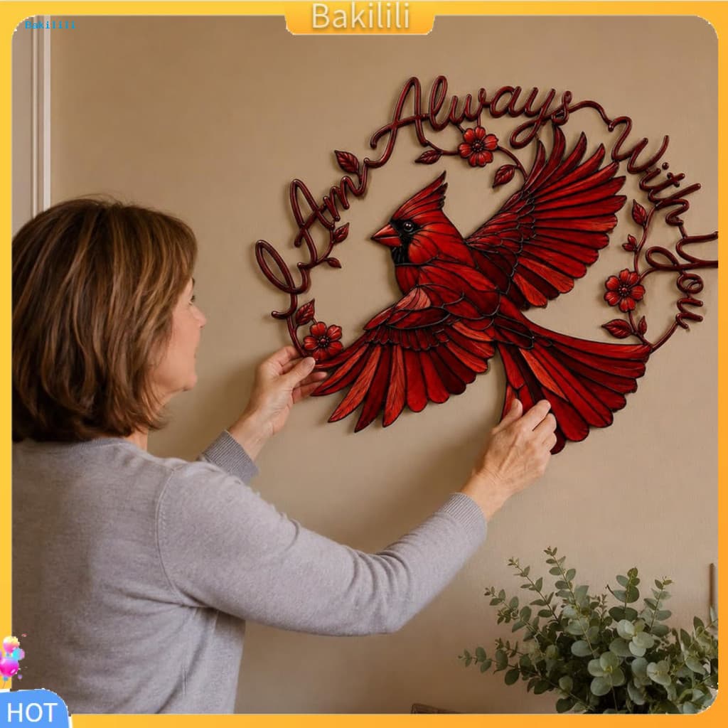 { Bakilili } Ornamento De Arte De Parede Metal Red Bird Decoração Escultura De Pássaro Oco Pendurado Para Sala De Estar