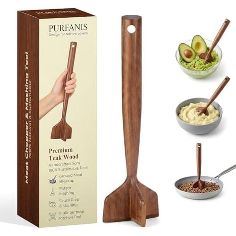 Espremedor De Carne De Madeira De Teca Premium , Picador Moída , Utensílio De Cozinha