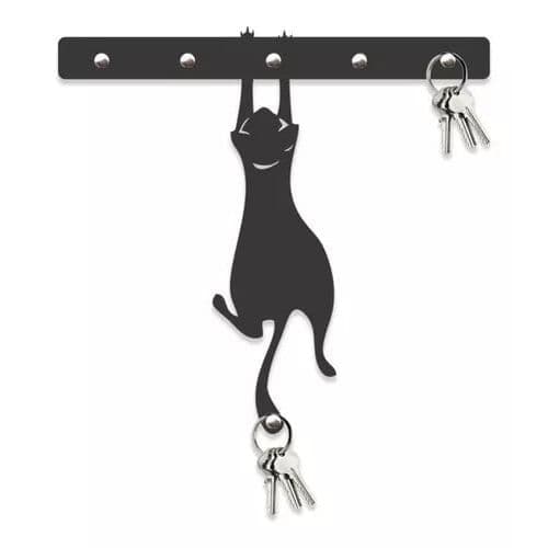 Quadro Porta Chaves Gato Pendurado Mdf 3mm Vazado 20x20 Cor Preto Fosco