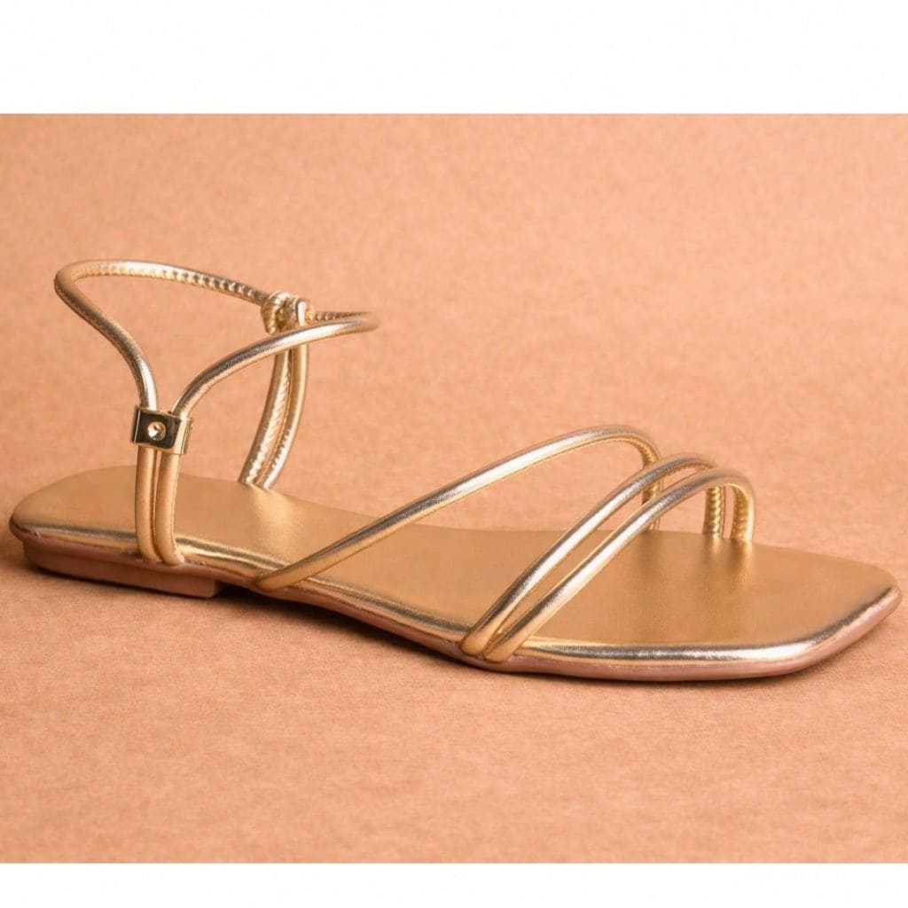 Sandália Feminina Rasteira Tiras Finas Bico Quadrado Casual Confortável Elegante Moda