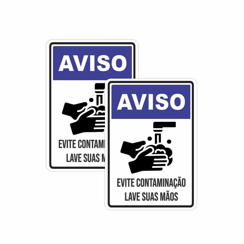 Kit 2 Plaquinhas 21x15cm Evite Contaminação Lave As Mãos Para Identificação e Higiene