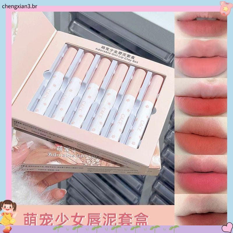 Pacote de 6 palitos para animais de estimação fofos!Conjunto de brilho labial fosco fofo Pseudo-Face estilo coreano caix