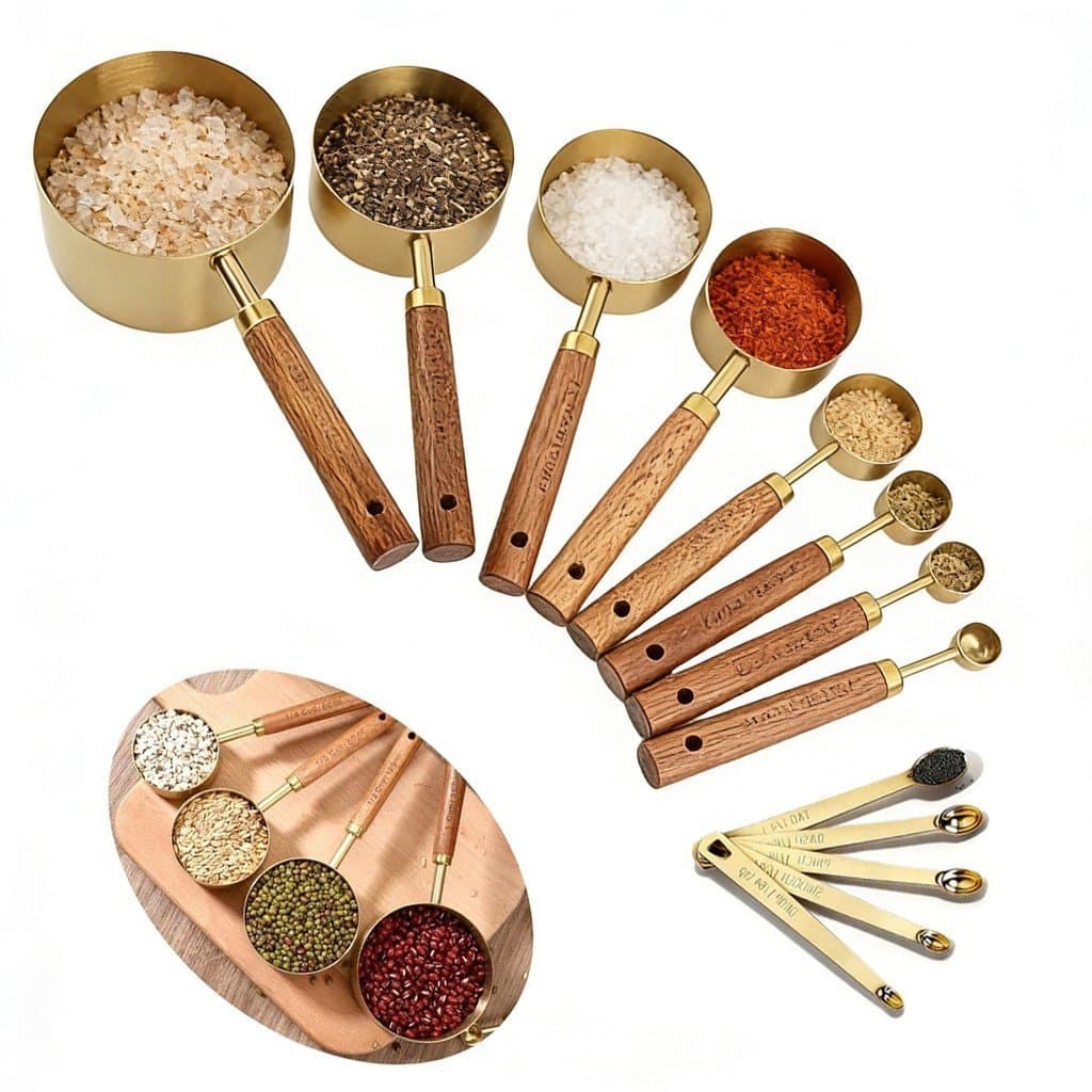 Kit Medidor De Cozinha Inox Dourado Com Colheres E Xícaras Medidoras 13 Peças Para Confeitaria Café E Receitas
