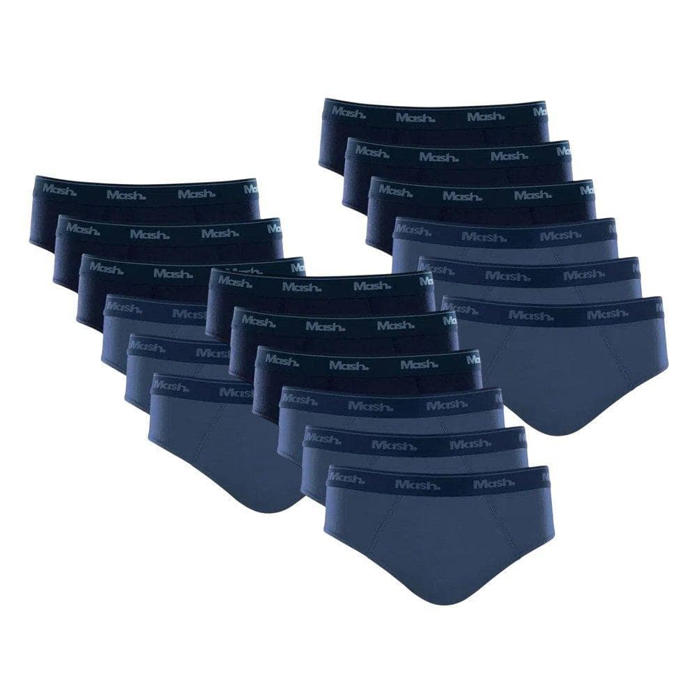 Kit 18 Cuecas Slip Algodão Mash Original - Azul - TAM G