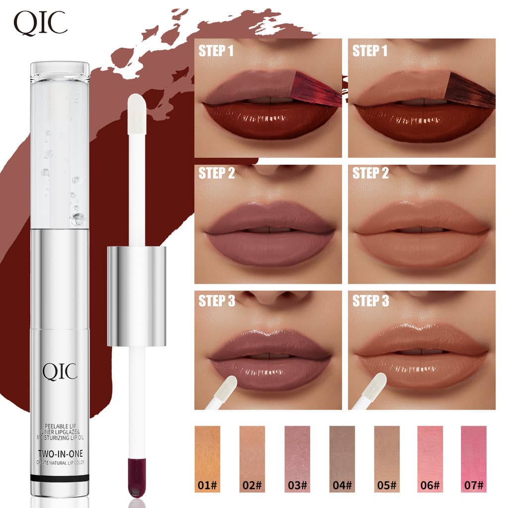 QIC Qini Color Peel-Off Lip Glaze 2 em 1 Óleo Labial Hidratante e de Longa Duração Acabamento Matte TK Bestseller