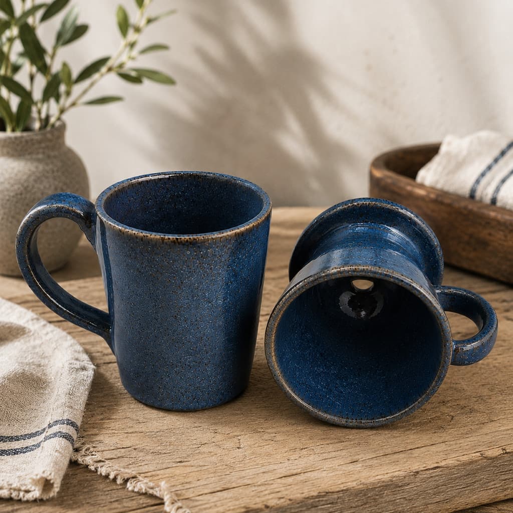 Conjunto Xícara 250ml + Coador Café Cerâmica Artesanal Safira / Passador /Cozinha Decoração Presente