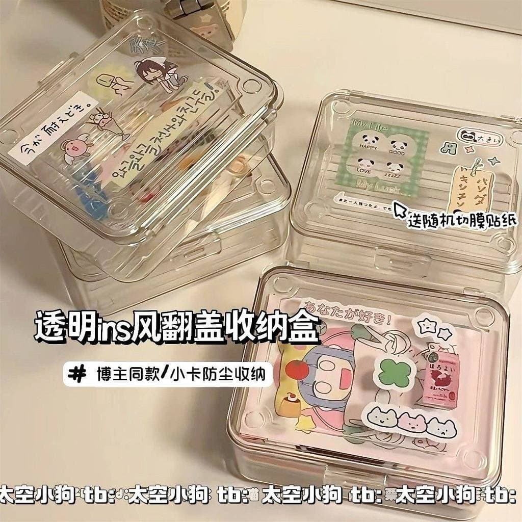 Caixa de armazenamento japonesa de armazenamento transparente coberta Xiaohongshu Mesmo estilo Caixa de cartão cuco ins