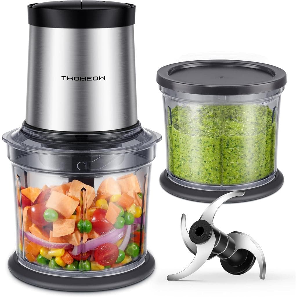 Processador de alimentos com capacidade para 4 xícaras, picador elétrico de alimentos, compacto mas potente: vem com 2 t