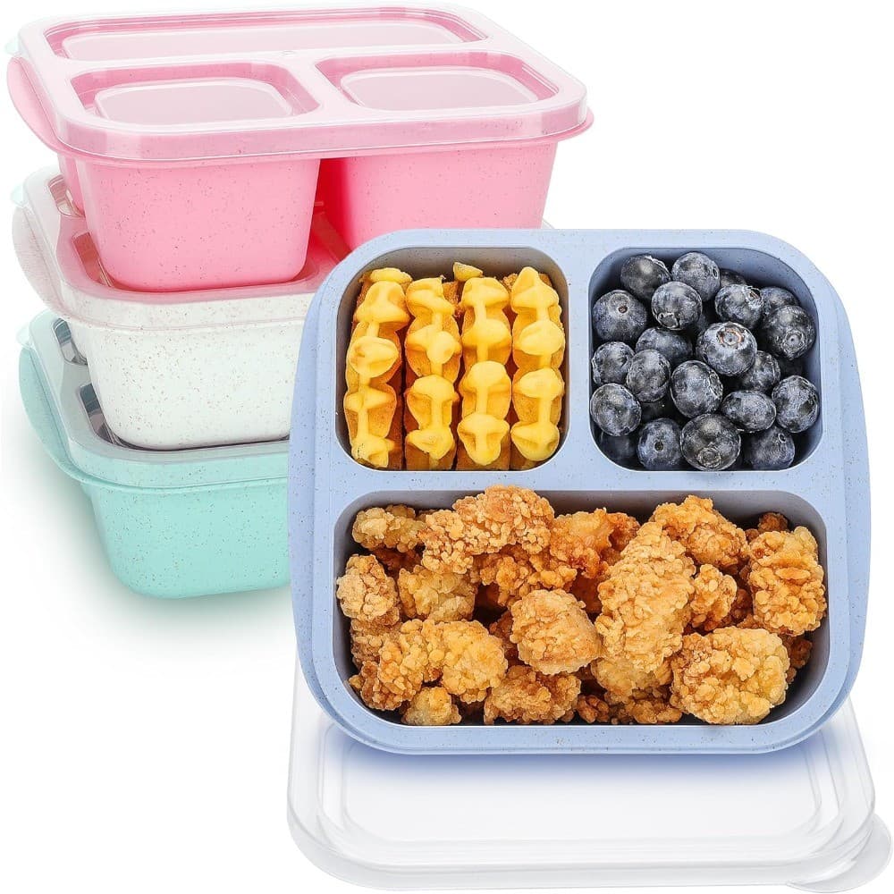 Bento Box 3 Compartimentos Recipientes De Armazenamento De Alimentos Com Tampas Lancheira Reutilizável Lanche Para Crian