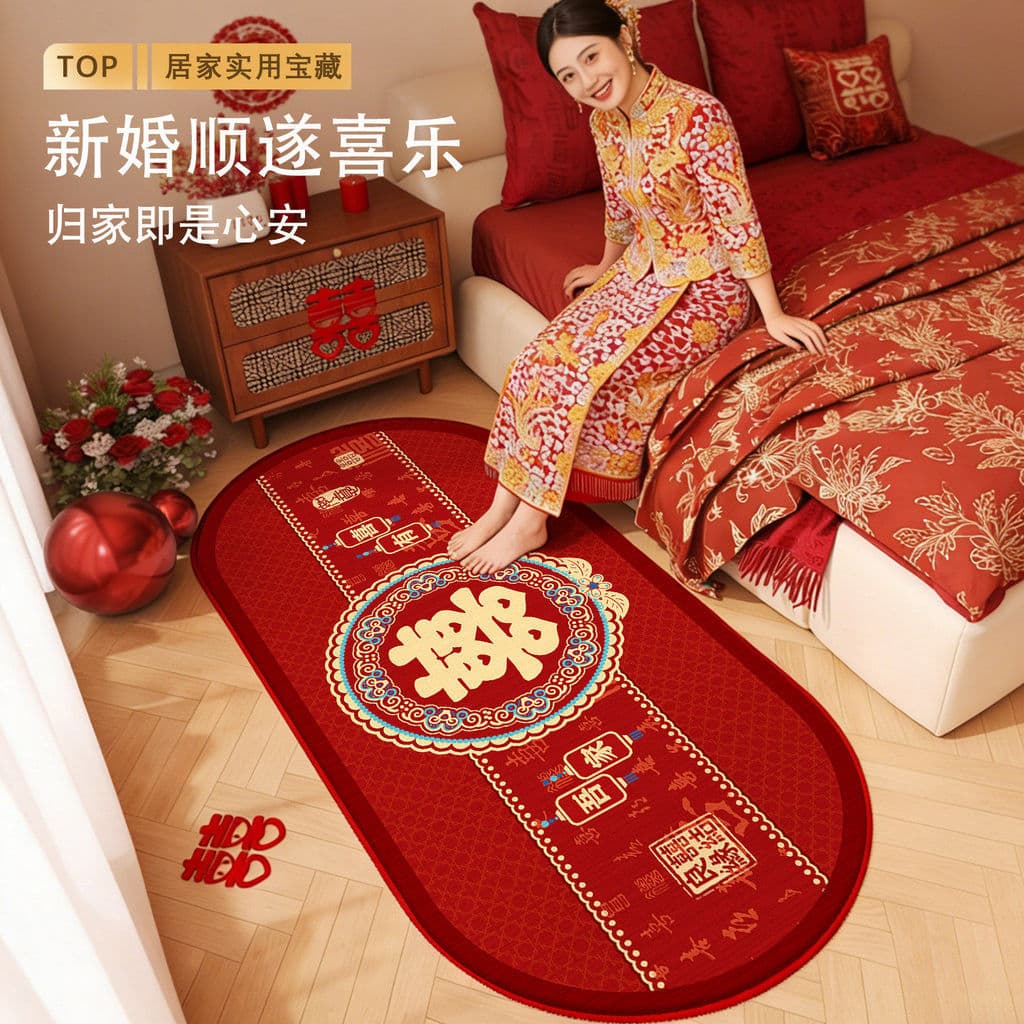 [Novo produto] tapete de casamento tapete lateral tapete mestre quarto vermelho pé festivo casamento verme