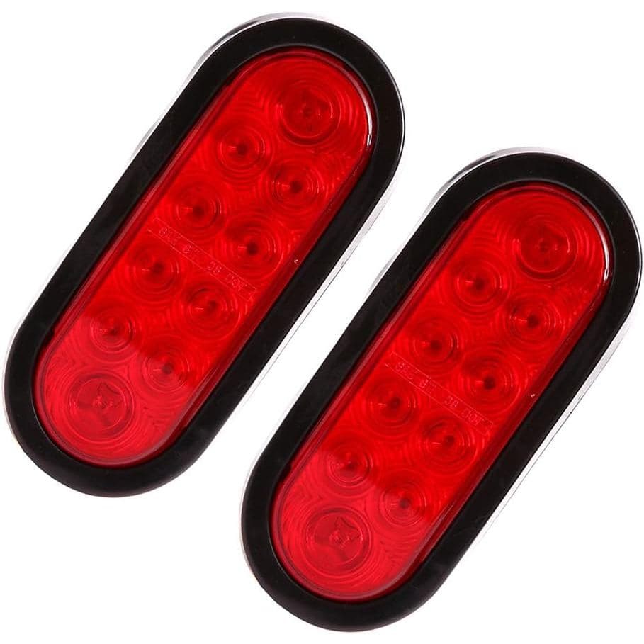 CZC AUTO Luzes Traseiras LED Ovais Vermelhas à Prova d'Água de 6'' para Reboque, Caminhão, RV (Vermelho, Pacote com 2)