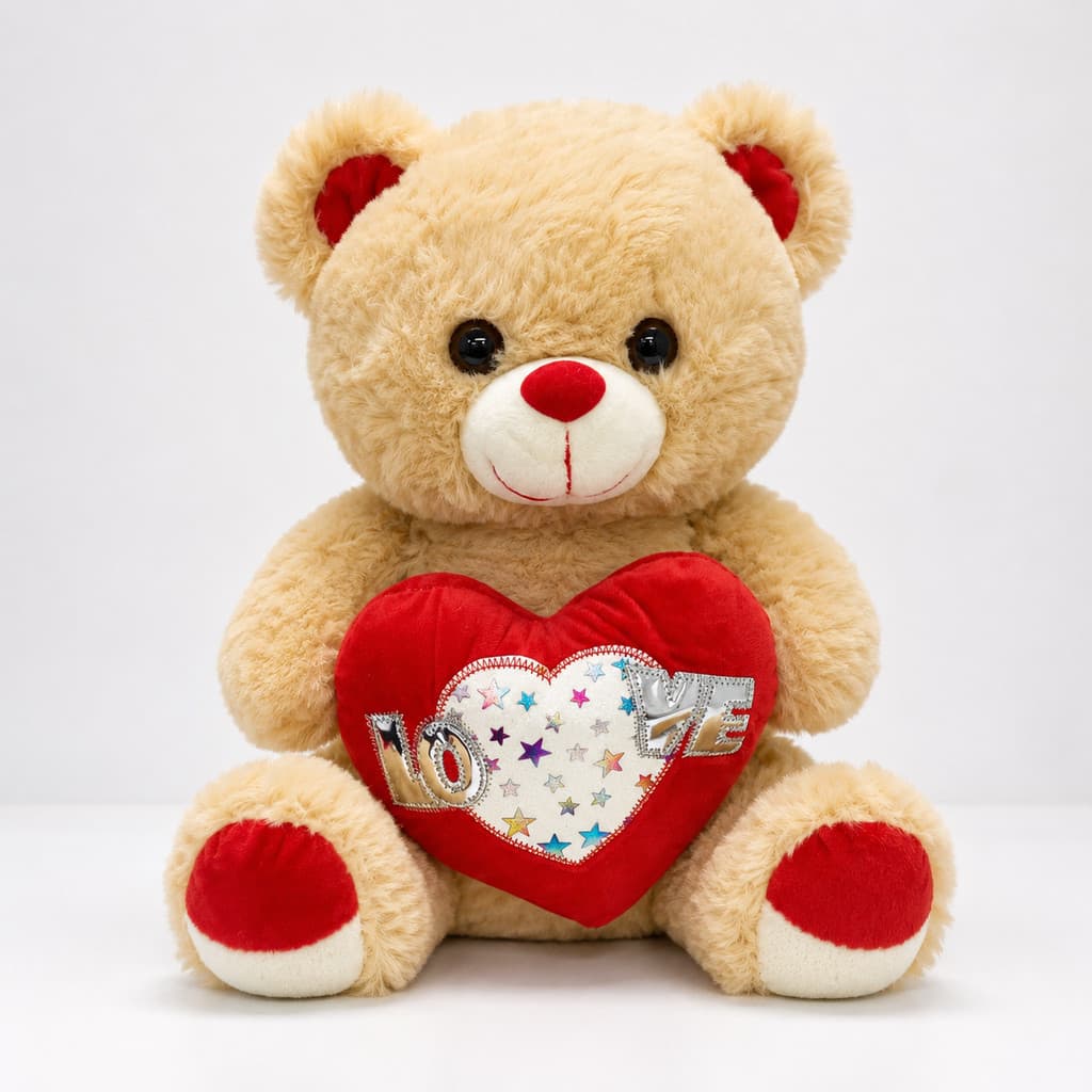 Urso de Pelúcia 30 Cm Com Coração Love Enfeitado Estrelinhas