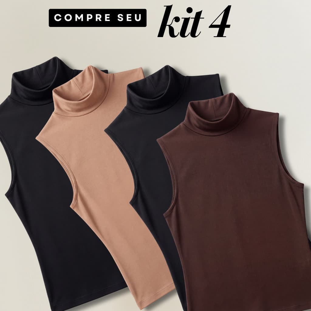 Kit 4 Blusas Regata Feminina Gola Alta Básica Casual Verão