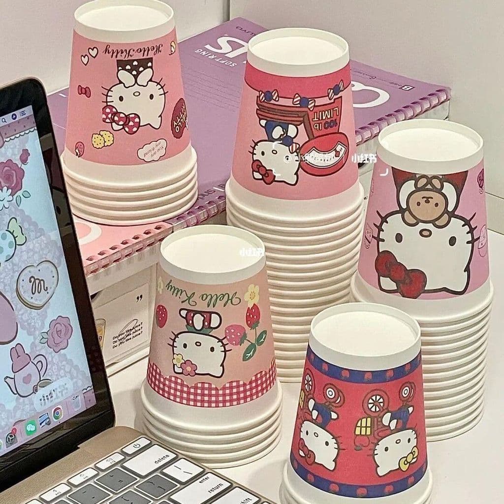 2026 novo estilo KT gato bonito copo de papel descartável feriado festa doméstica engrossado copo de papel colorido de a