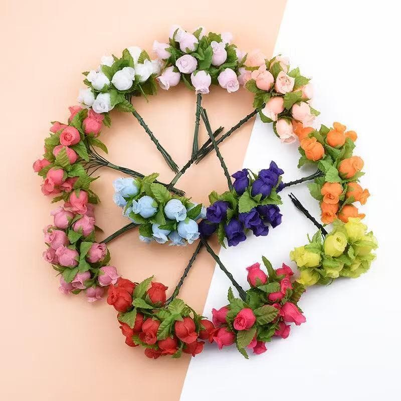 Rosa Artificial 12 Botões, Mini Rosinha para Artesanato DIY, Decoração Casa e Casamento | Pacote com 12 Ramos 144 flores