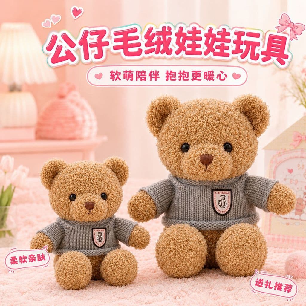 [Estoque pronto] Suéter Urso de Pelúcia Boneca Abraço Urso Boneca Brinquedo de Pelúcia Presente de Aniversário Bonito WJ