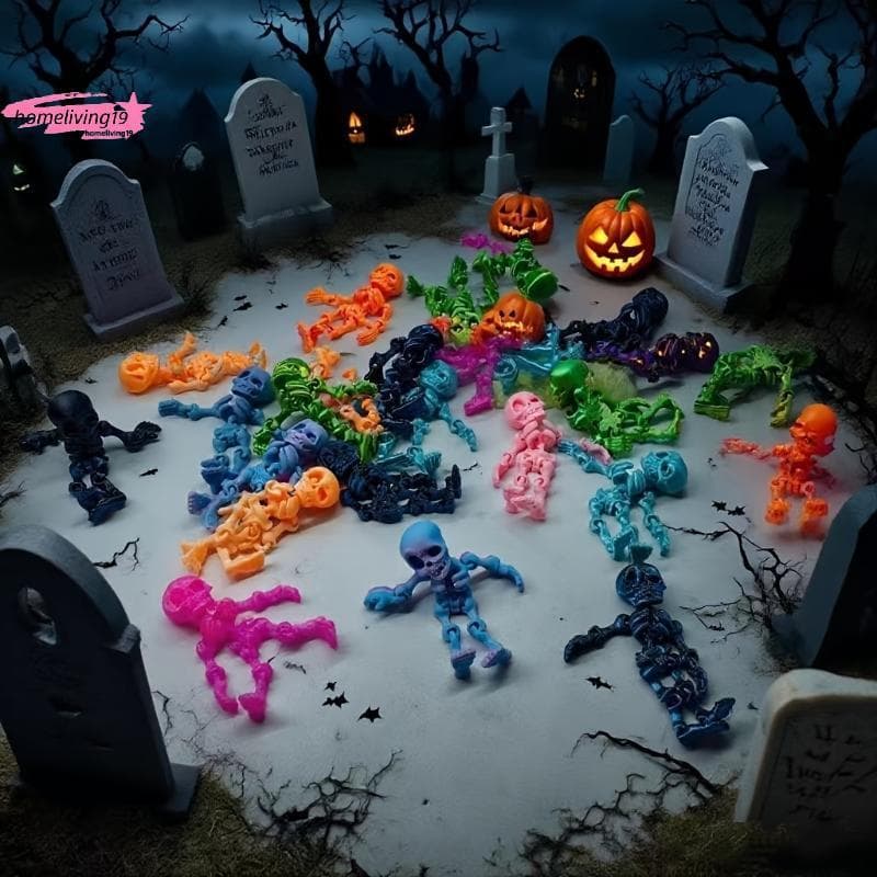 HOM 5/10 Pçs 3D Impresso Crânio Festival Pequena Estátua Decorações Colorido Ornamentos Presentes De Halloween Casa Deco