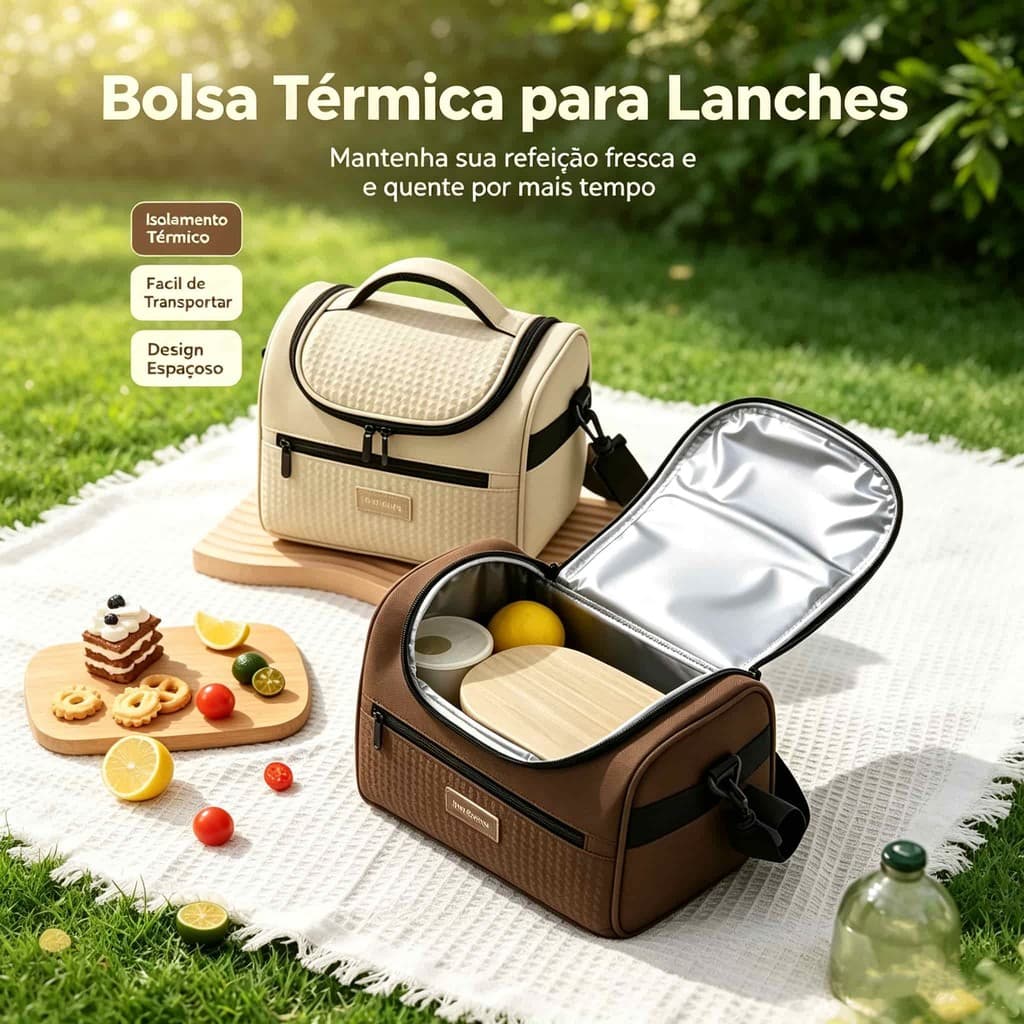 Bolsa Térmica Lancheira 25cm com Alça, Isolante Térmico Mantém Calor e Frio, Ideal para Marmitas, Trabalho e Piqueniques