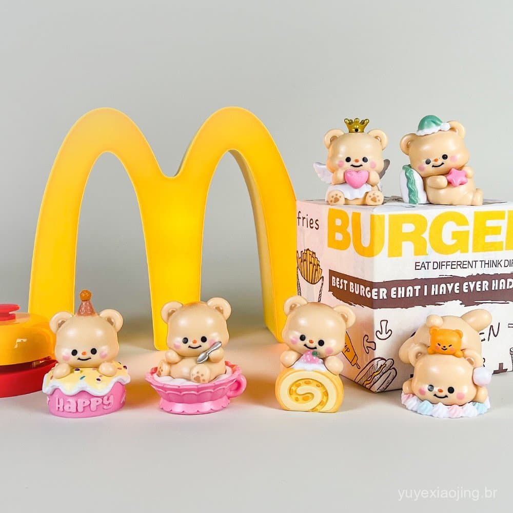 Urso de Sobremesa Cremoso em Caixa Surpresa, Brinquedo Decorativo de Mesa Fofo e Macio, Estilo Cartoon, Tendência Relaxa
