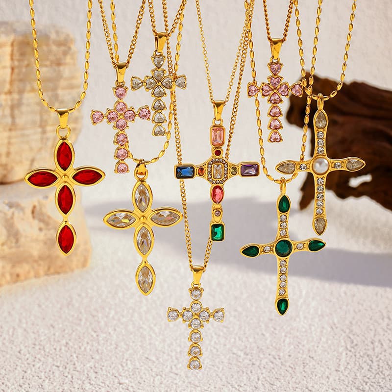 Colar de Cruz em Aço Inoxidável Vintage, Luxo Leve, Simples, Pingente em Aço Titânio, Colar de Joias Banhado a Ouro 18K