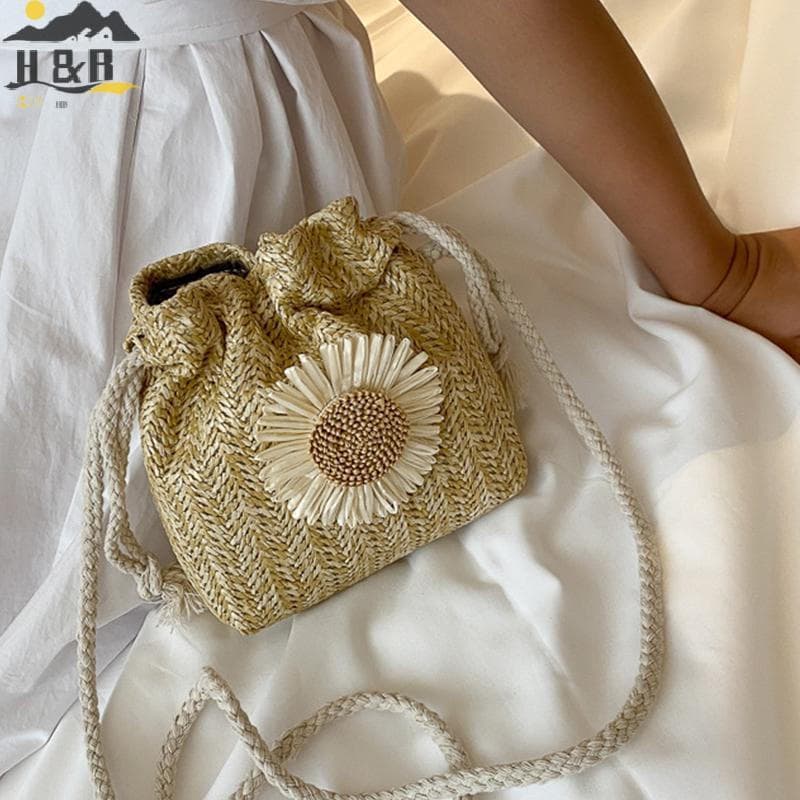 [H & B Out] Bolsas Balde De Palha De Vime Femininas Verão Praia De Ombro Casuais { ph }