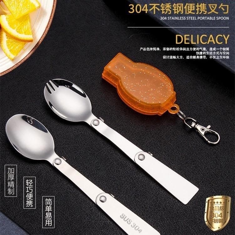 304 aço inoxidável dobrável garfo colher de viagem ao ar livre portátil utensílios de mesa estudante crianças colher cri