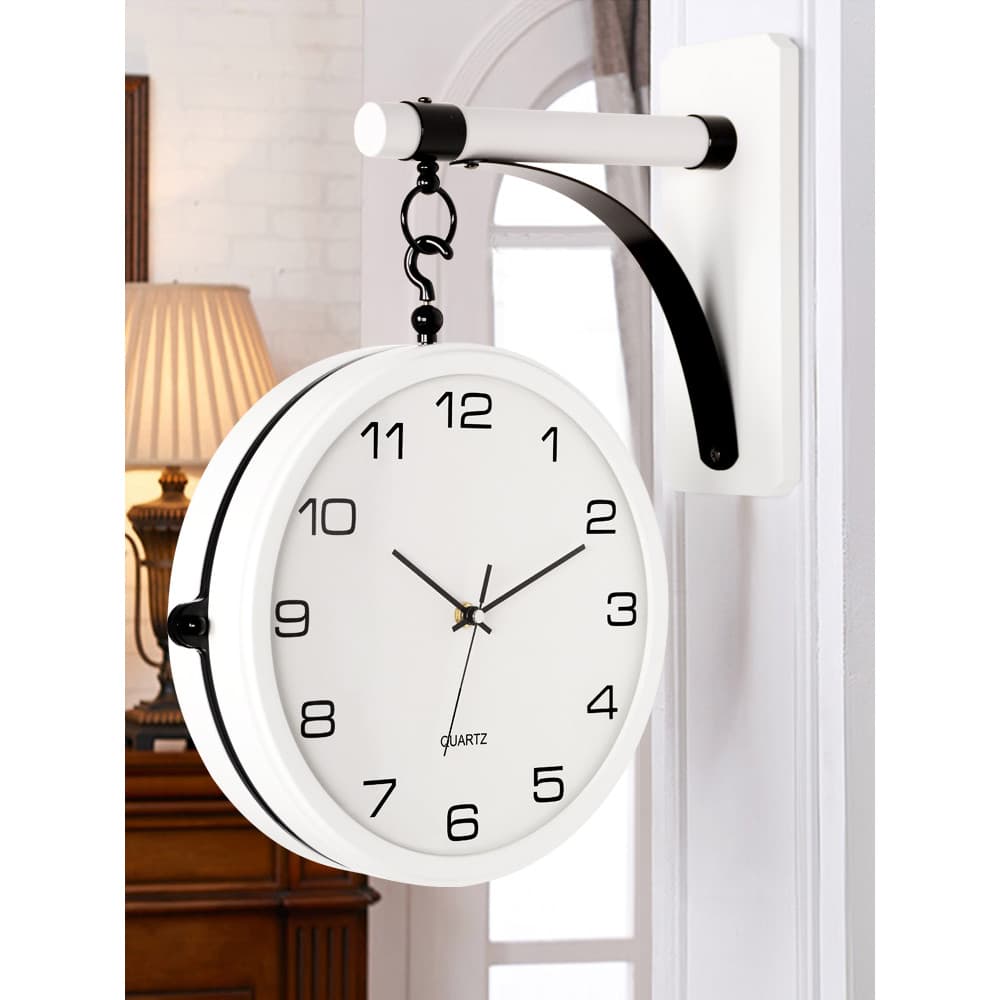 Hanshi luz europeia relógio de parede luxo sala estar simples dupla face mudo criativo dois lados branco relógio de pare
