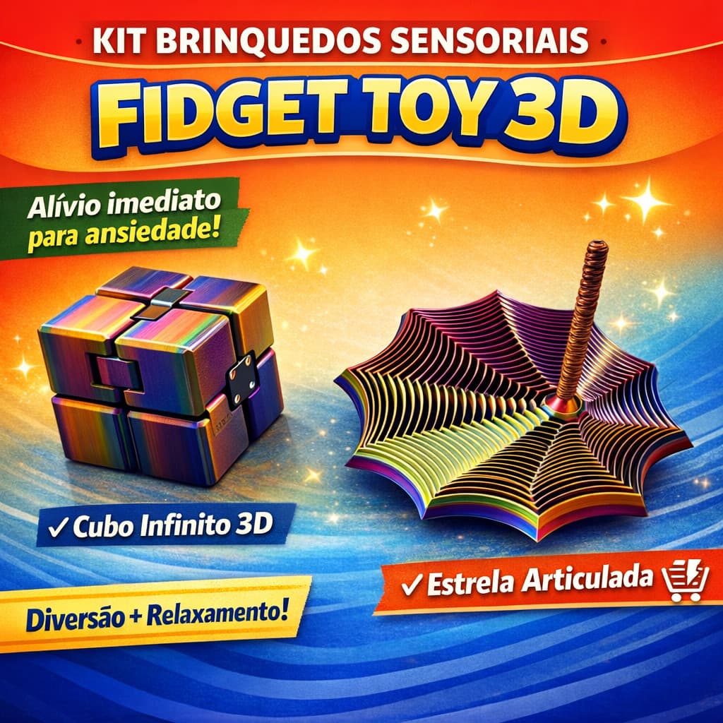 Kit Estrela Sensorial + Cubo infinito  Fidget Toy Anti-Stress Rotativo 3D - Expansível Relaxante Depressão TDAH TEA