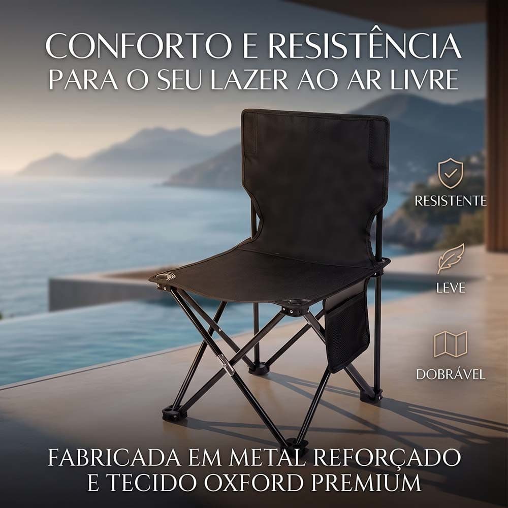 Cadeira Camping Dobrável Portátil Aço Carbono Oxford Com Bolsa