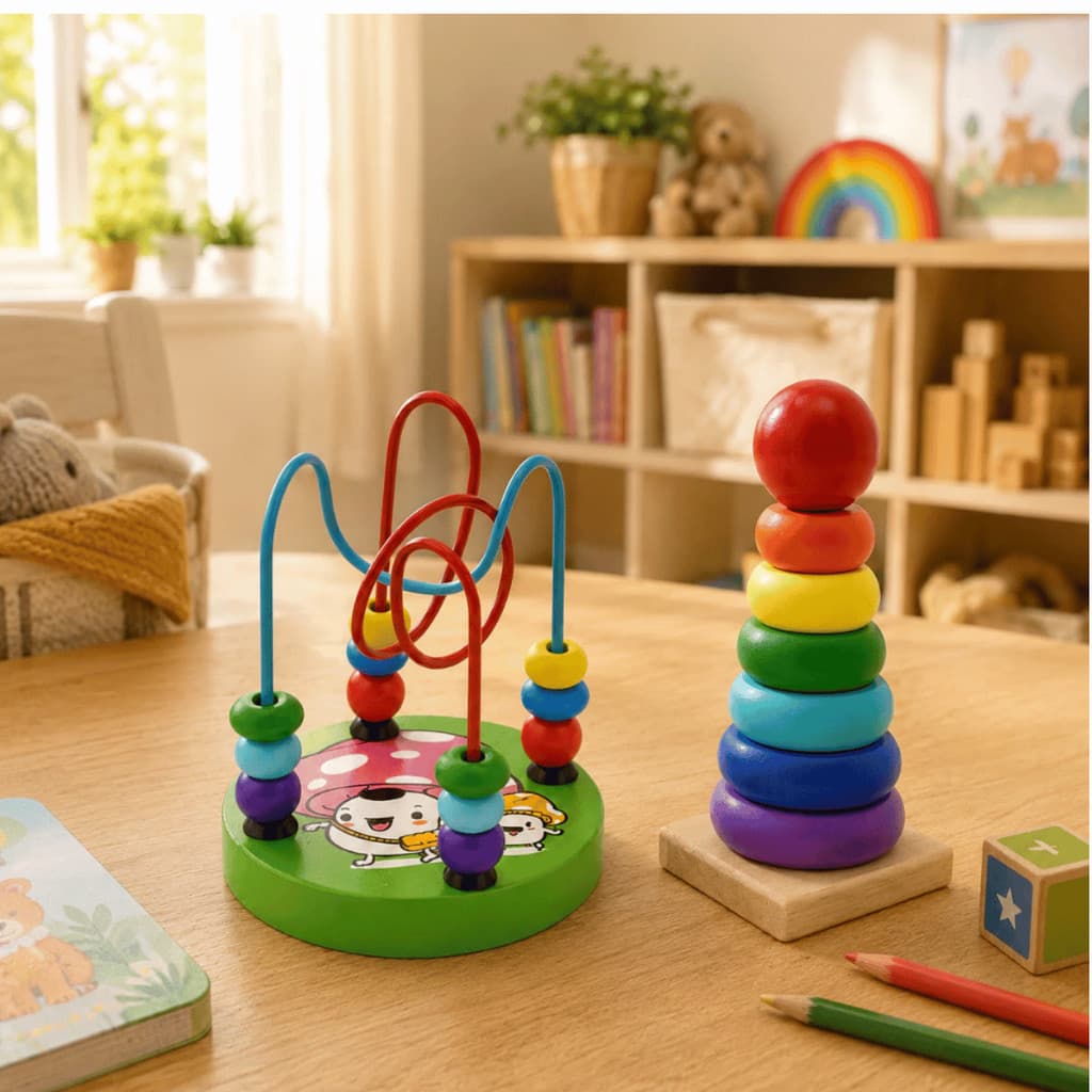 Kit 2 Brinquedos Educativos Montessori Autismo Torre Encaixe e Montanha Russa Labirinto Pedagógico