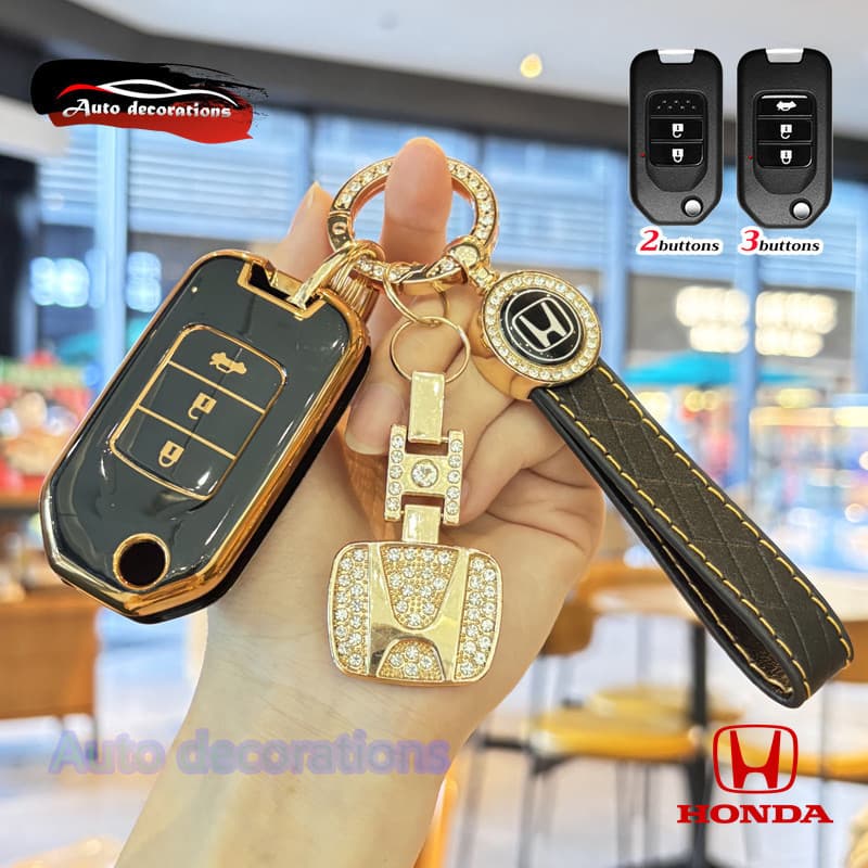 Capa para Chave de Carro para Honda JAZZ GK 2019/CIVIC FB 2014 com Borda Dourada OCBU