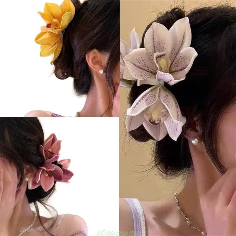 SRA Multiuso Orquídeas Grampo Cabelo Garra Para Roupa Feminina Vários Penteados