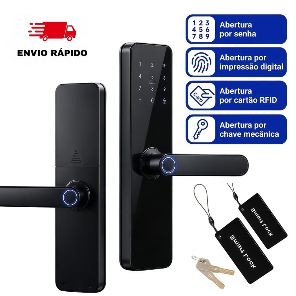 Fechadura Digital Biométrica para Porta com Impressão Digital, Senha e Cartão | Segurança para Casa e Apartamento