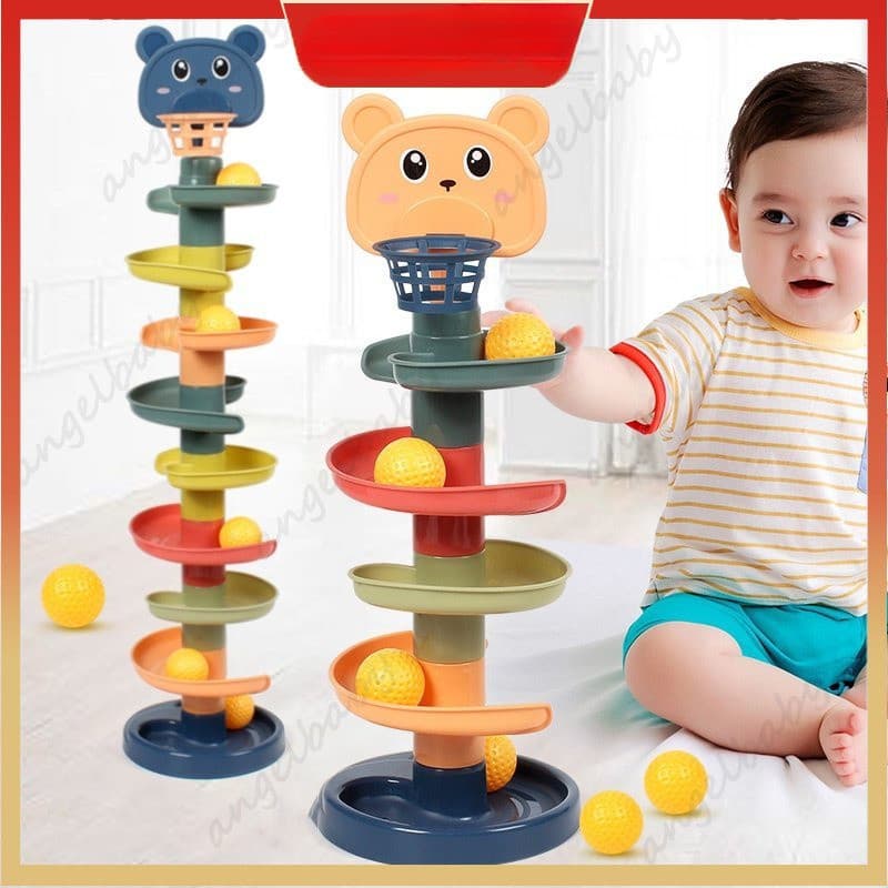 Adequado para bebês, brinquedos educativos infantis, torre de bolas com pista giratória, brinquedo Jenga infantil.