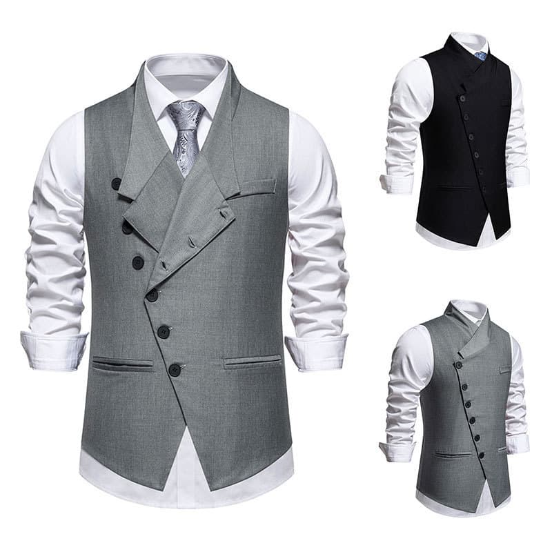 Masculino Assimétrico Lapela Terno Colete Fino Ajuste Formal Negócios Casamento Sem Mangas Vestido