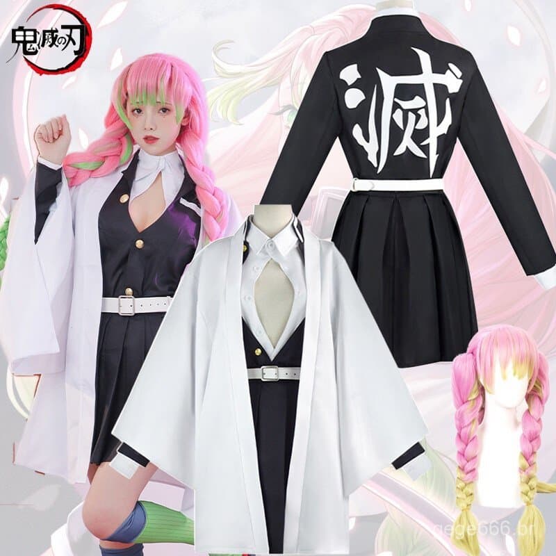 Fantasia de Cosplay de Anime Kanroji Mitsuri, Demon Slayer Kimetsu No Yaiba, Kimono, Peruca de Halloween, Roupas para Cr