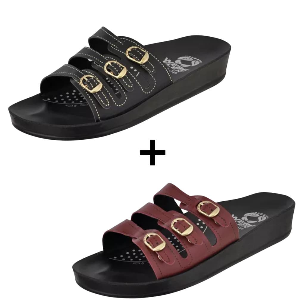 Kit 2 Pares De Chinelo Ortopédico Feminino Anatômico Birken Fascite Plantar Massageador 3 Fivelas