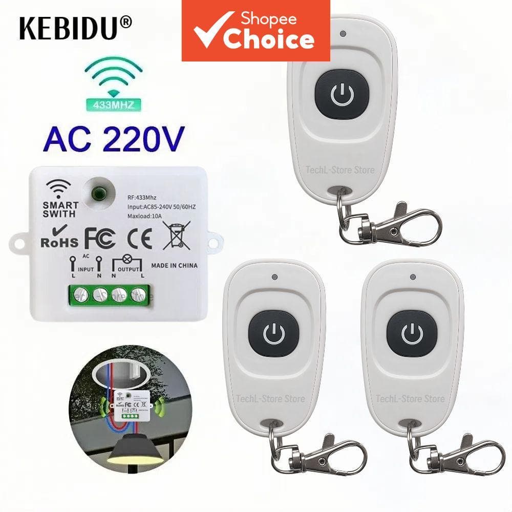 Interruptor de Controle Remoto Sem Fio 433MHz AC 110V 220V Relé 1 Canal Receptor para Luz e Ventilador Controlador