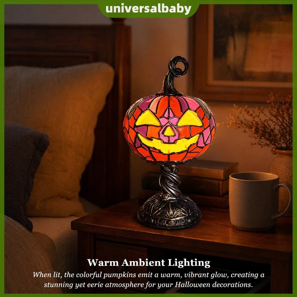 Lâmpada De Atmosfera De Resina De Abóbora De Halloween Estilo Vitral Vintage Ornamento Decorativo Para Casa [universalba
