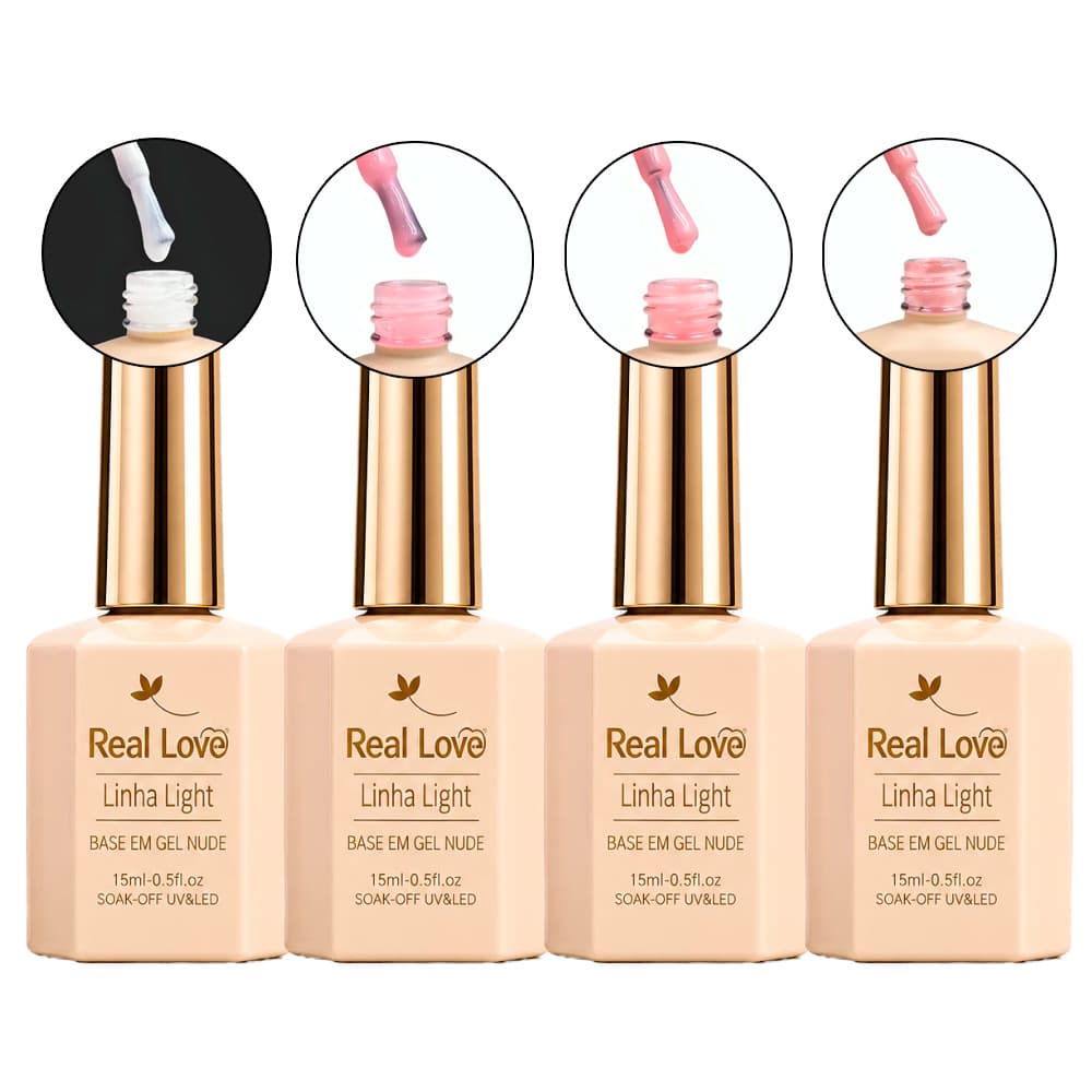 Kit 4 Base em Gel Para Unhas - Base em Cores 1, 2, 3 e 6 com 15ml - Real Love
