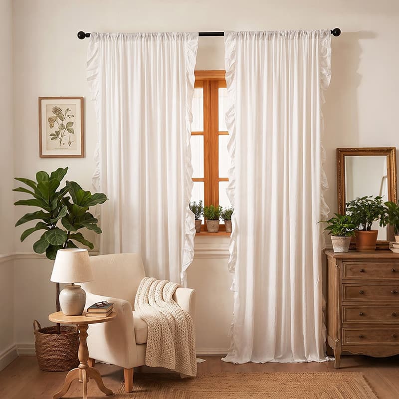 Cortinas de veludo de Chenille com babados estilo francês cortinas Blackout frescas quarto sala de estar cortinas de chã